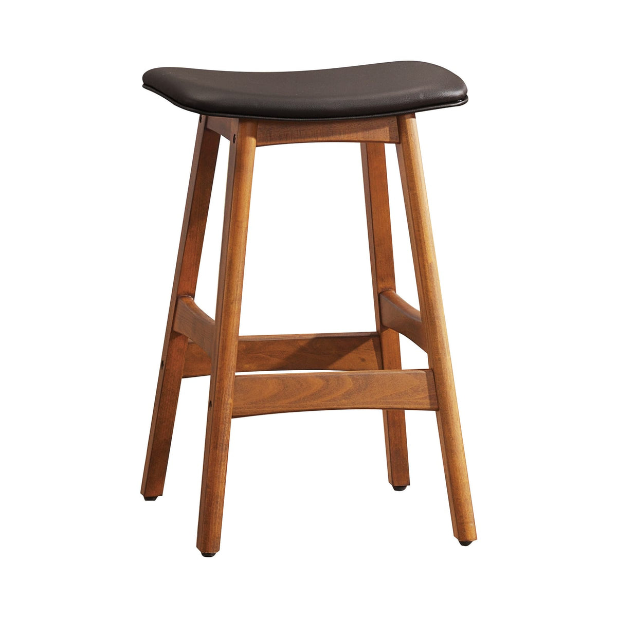 Solid Wood Walnut Finish Counter Height Stools Set of 2 Dark Brown Faux Leather