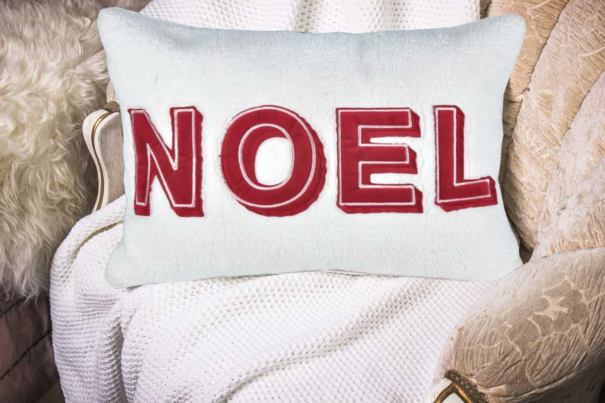 14x20" White Sherpa Noel Throw Pillow with Insert