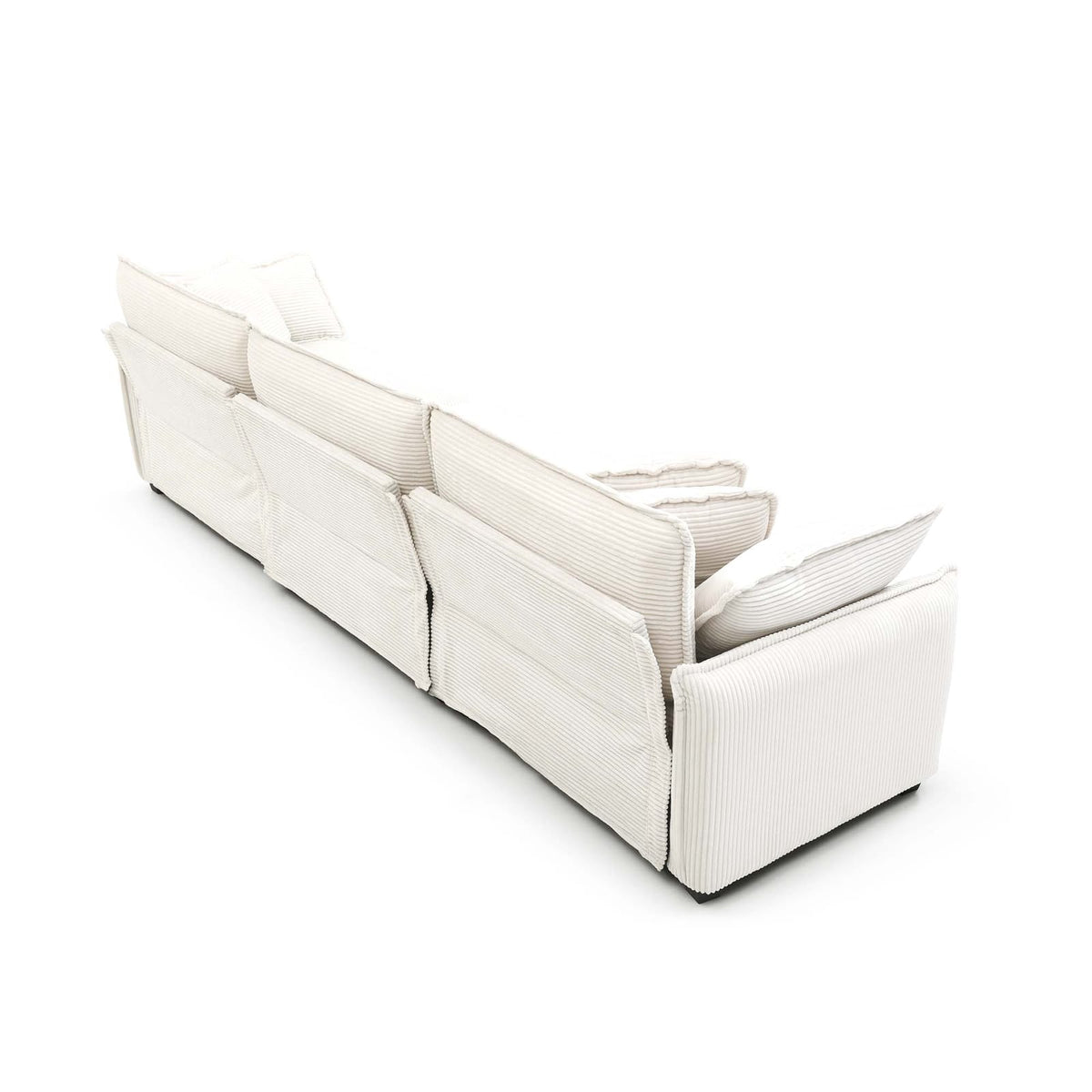 6 Seat Beige Corduroy Sofa - Retro Sectional Sofa