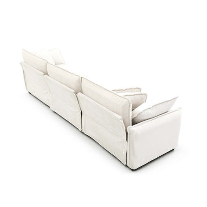6 Seat Beige Corduroy Sofa - Retro Sectional Sofa