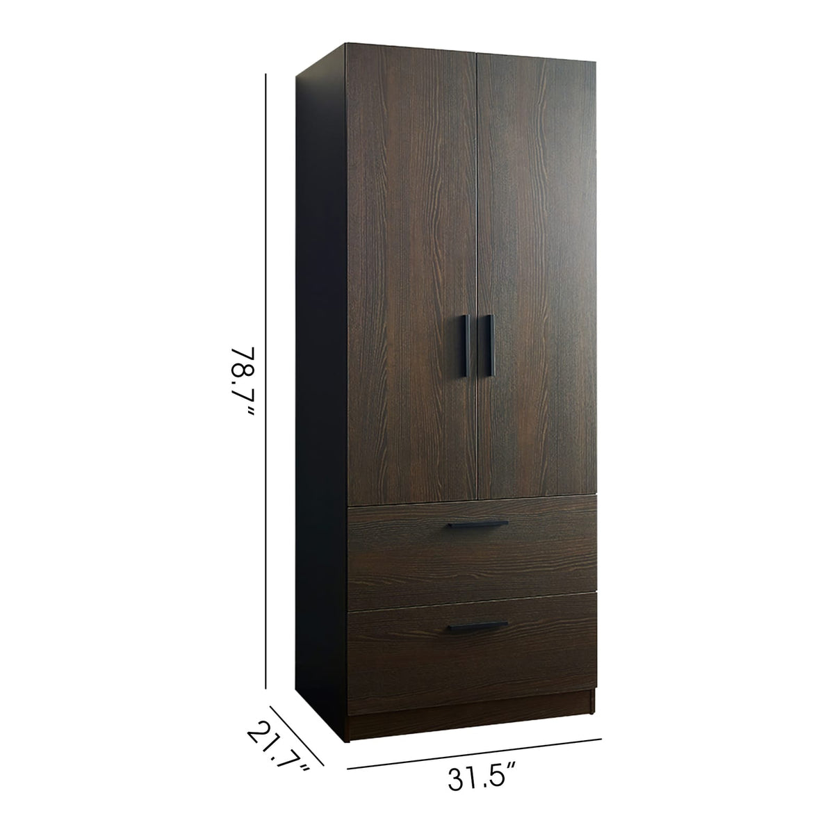 Dark Brown Solid Wood Dresser - 21.7 x 31.5 x 78.7", 2 Doors