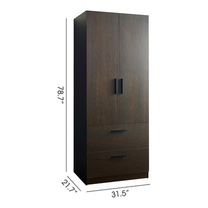Dark Brown Solid Wood Dresser - 21.7 x 31.5 x 78.7", 2 Doors