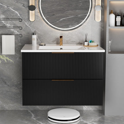 Black MDF Bathroom Vanity - Floating Wall Mounted Storage