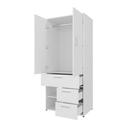 White Two-Door Wardrobe with Shelves - 21.5"W x 31.5"D x 70.9"H for Bedroom