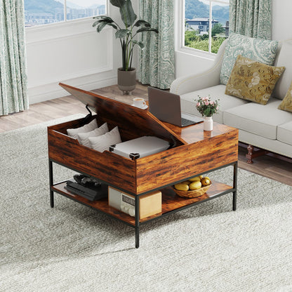 Black Brown Farmhouse Coffee Table with Storage
