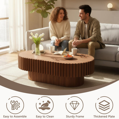 Brown Oval Coffee Table with Fluted Design for Living Room Storage