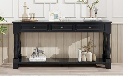 Espresso Solid Wood Console Table with 3 Drawers for Living Room