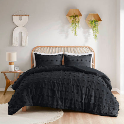 Twin/Twin XL Black Polyester Duvet Cover Set with Pompoms