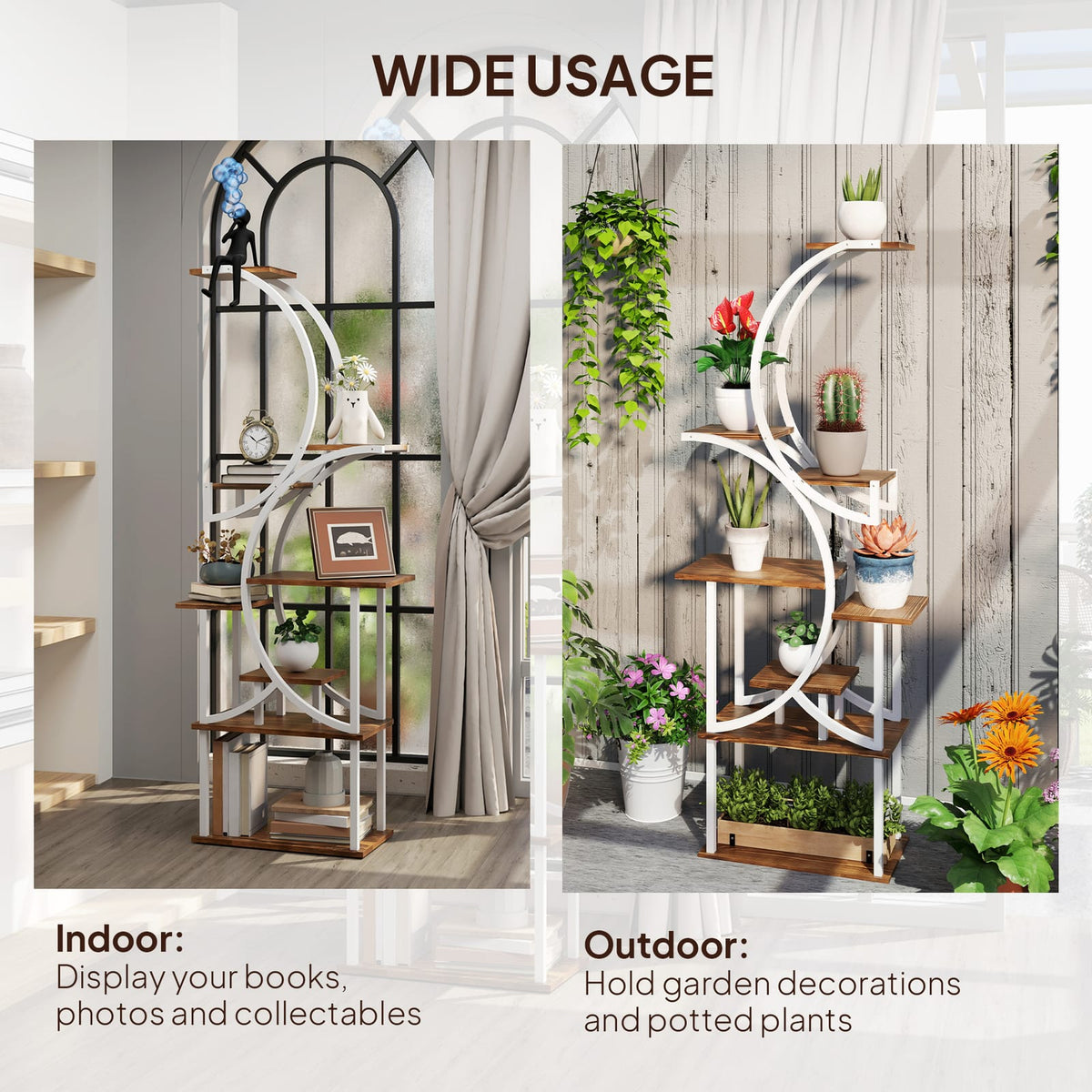 Outsunny 8 Tier Plant Stand - Tall Steel & Wood Shelf for Living Room