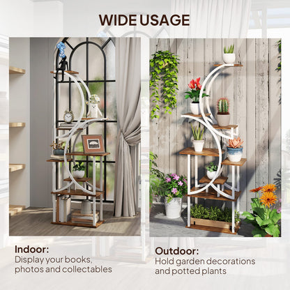 Outsunny 8 Tier Plant Stand - Tall Steel & Wood Shelf for Living Room