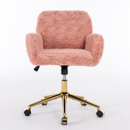 Pink Upholstered Office Chair - Study Desk Chair with Golden Base