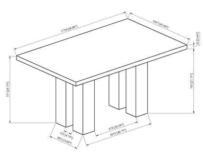 Contemporary Rectangular Dining Table with White Marble Top and Dark Wood Base