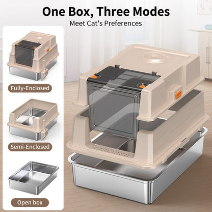 Yellowish-Brown Cat Litter Box - ABS+Steel Bed