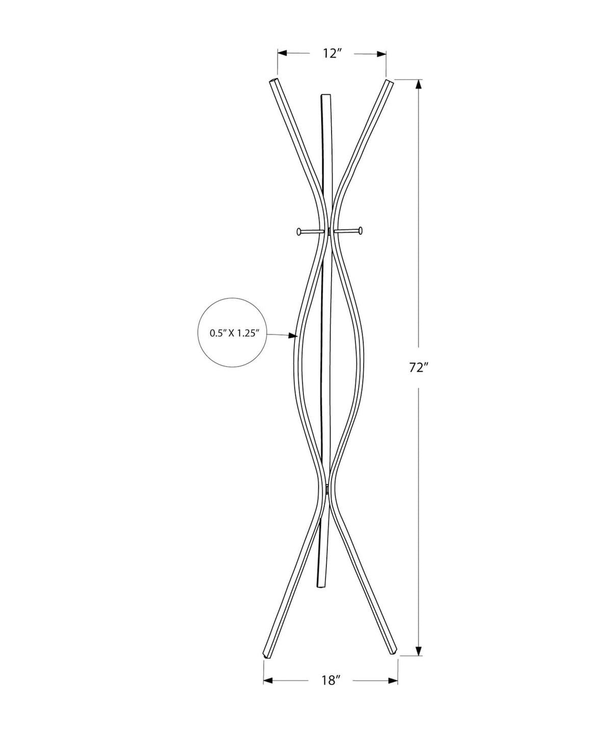 Black Metal 3-Hook Coat Rack - 72" Tall Entryway Hall Tree