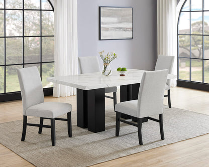 Contemporary Rectangular Dining Table with White Marble Top and Dark Wood Base
