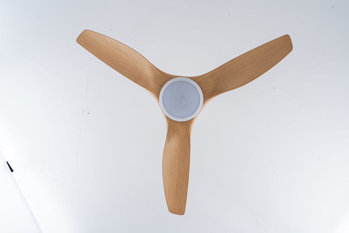 52 Inch ABS Blades Ceiling Fan - Matte White & Natural Wood