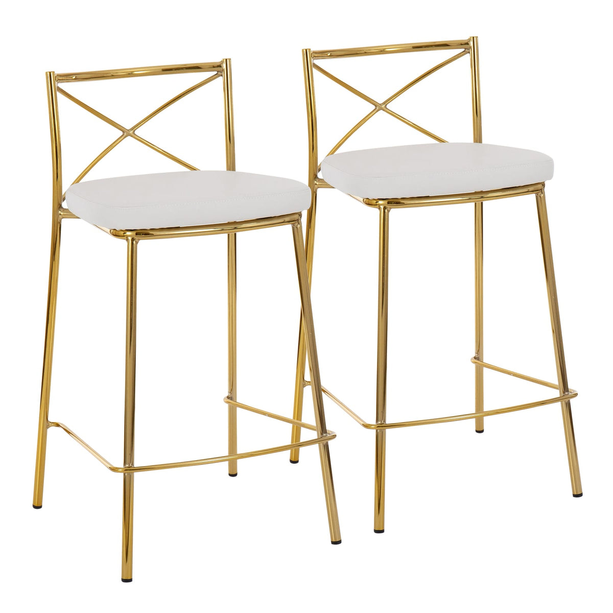 Modern Charlotte Counter Stool - 2 White Faux Leather Stools