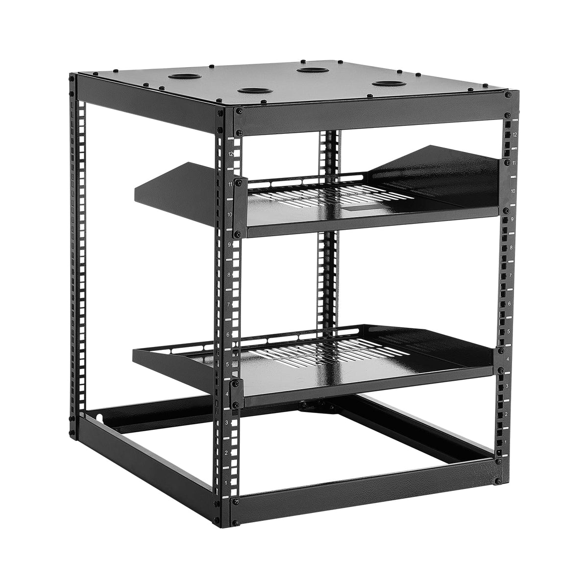 12U Open Frame Server Rack - Black, 23 Inch Depth for Living Room