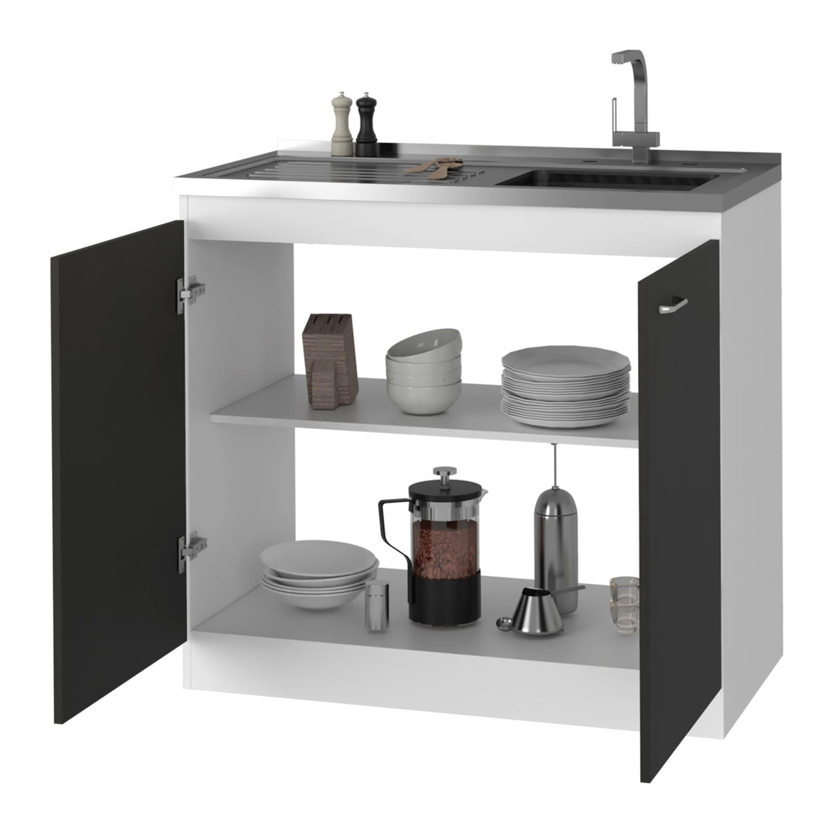 Black 2-Door Cabinet with Sink - Kitchen Storage