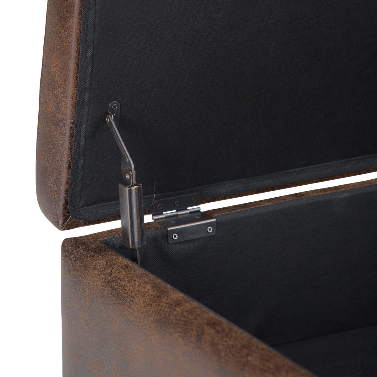 Dark Brown Faux Leather Storage Ottoman - 34" Wide for Living Room