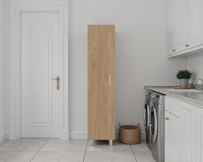Beige Storage Cabinet - 4 Shelves, Engineered Wood for Living Room