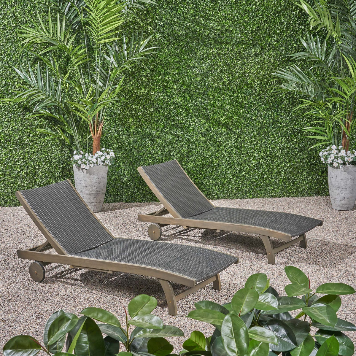 Grey Acacia Wood Chaise Lounge Set - 2 Piece Outdoor Patio