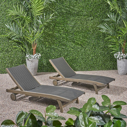 Grey Acacia Wood Chaise Lounge Set - 2 Piece Outdoor Patio