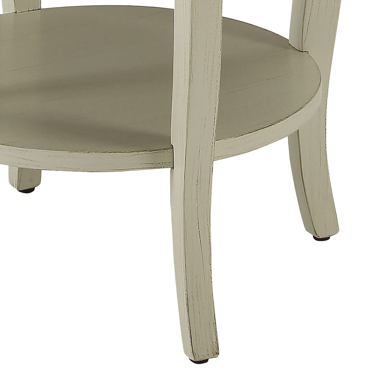 Antique White Round Side Table with Storage Shelf for Living Room