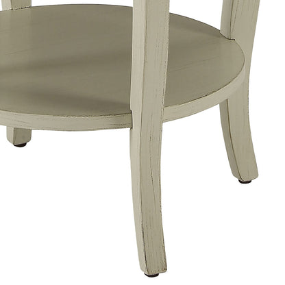 Antique White Round Side Table with Storage Shelf for Living Room
