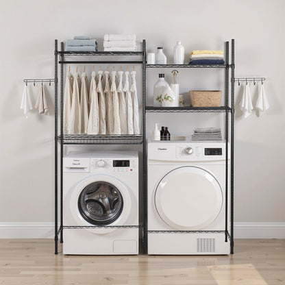 4 Tier Over Washer Dryer Shelf - Black Laundry Storage Rack for Living Room