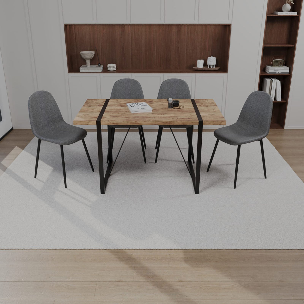 Modern Industrial Dining Table and Chair Set in Grey Brown MDF
