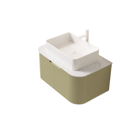 Light Green Bathroom Vanity with Sink - Wall Mounted Storage