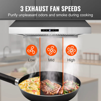 Stainless Steel Range Hood with Dual Motors for Kitchen Storage