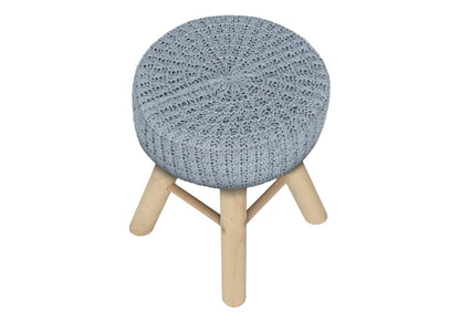 Grey Round Foam Ottoman with Wood Legs for Guest Room Seating for Living Room
