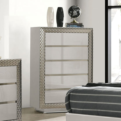 Gray 5-Drawer Chest - Glam Bedroom Dresser with Plinth Base
