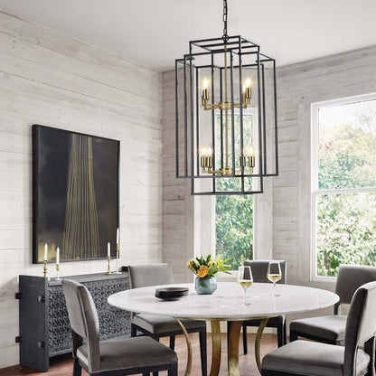 Modern Black Gold Geometric Pendant Chandelier - 8 Lights, Adjustable for Living