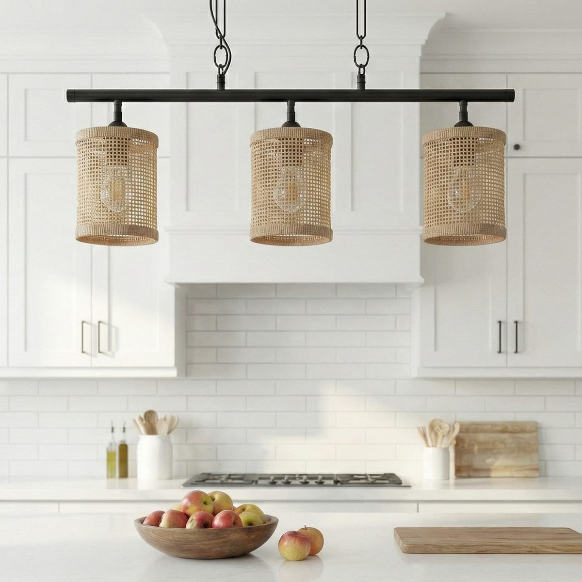 Black Metal Rattan Farmhouse Ceiling Lamp for Dining Room