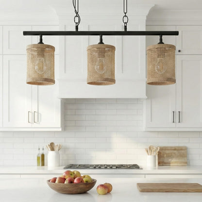 Black Metal Rattan Farmhouse Ceiling Lamp for Dining Room