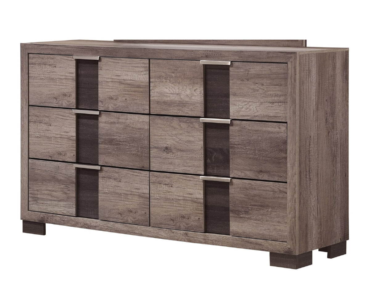 Contemporary Brown Wood Dresser - 6 Drawers Bedroom Storage