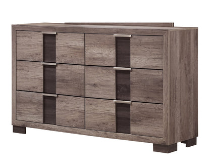 Contemporary Brown Wood Dresser - 6 Drawers Bedroom Storage
