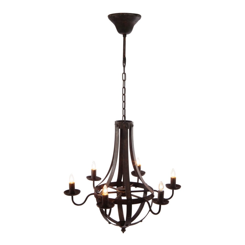 6-Light Metal Chandelier - Black Iron, Adjustable Chain