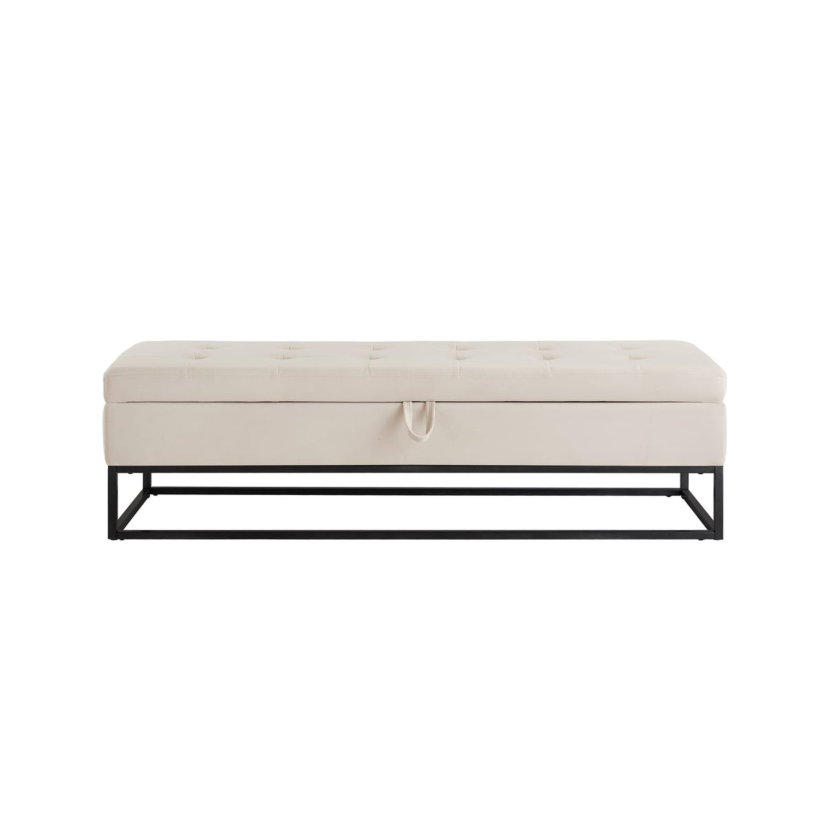 Beige Velvet Storage Bench with Metal Base for Bedroom or Guest Room