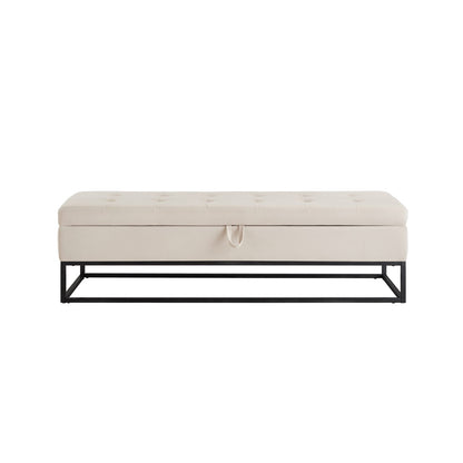 Beige Velvet Storage Bench with Metal Base for Bedroom or Guest Room