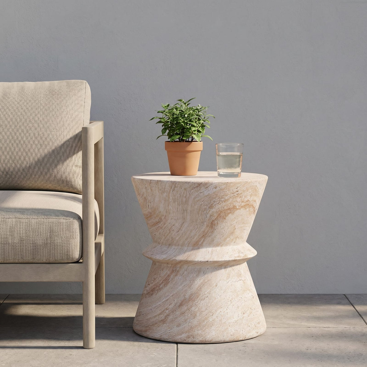 Beige Concrete Side Table - Outdoor Patio Table