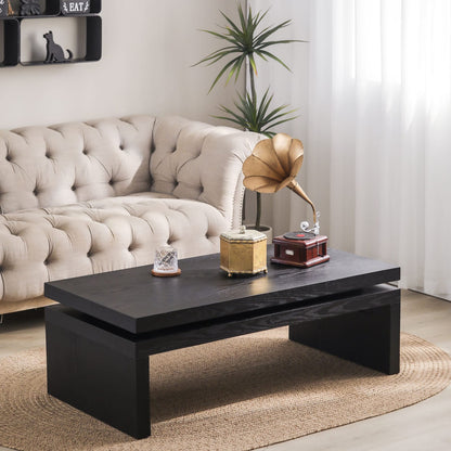 Living Room Antique Black Ash Wood Coffee Table - Rectangular Dining Table 47.6" L