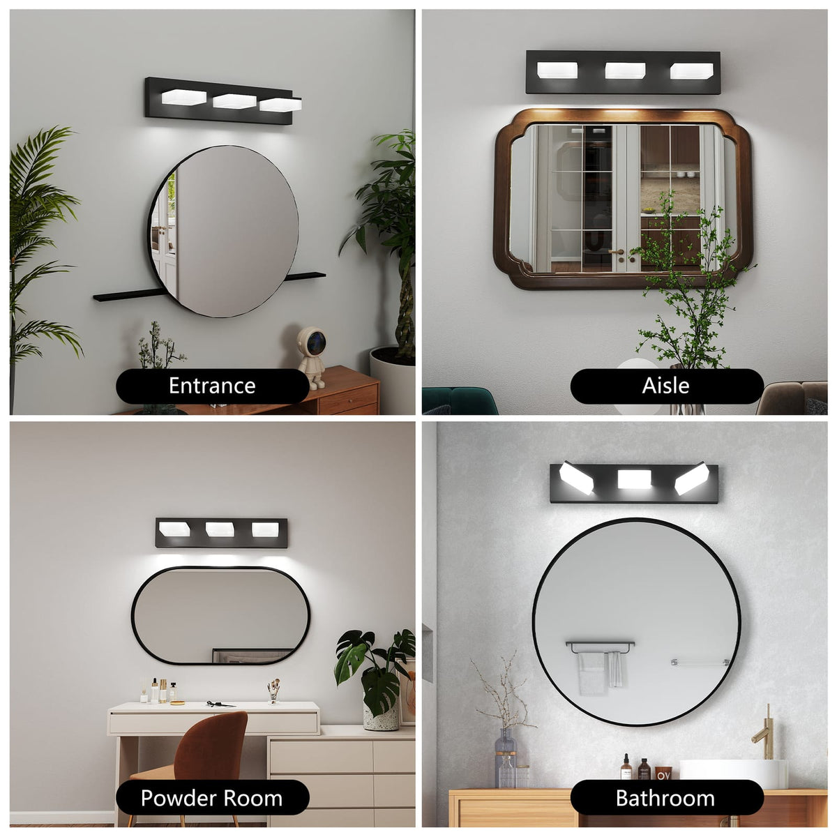 Black Iron Bathroom Vanity Light 3-Light Fixture