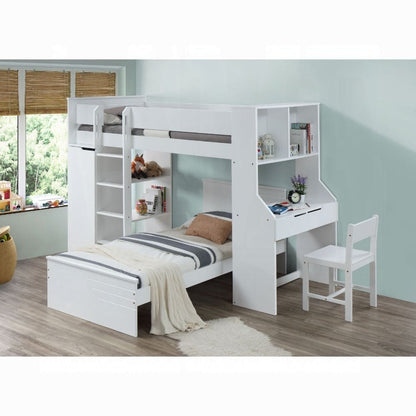 White Twin Loft Bed with Desk & Wardrobe - Space Saving Design