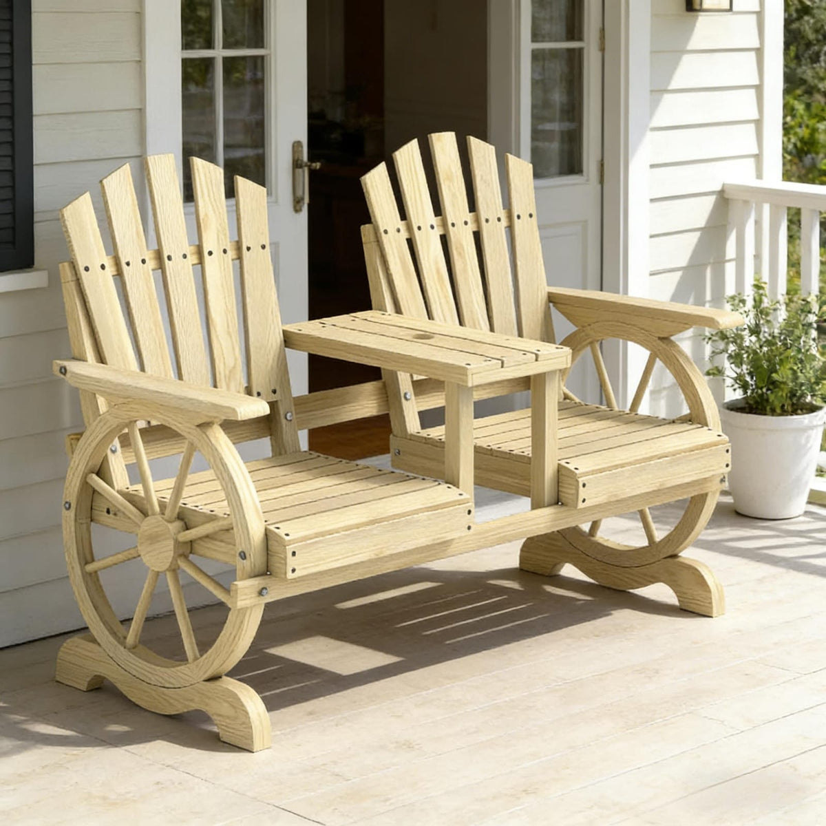 High Back Wooden Garden Bench - 2 Seat Patio Bench