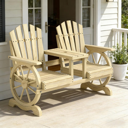 High Back Wooden Garden Bench - 2 Seat Patio Bench