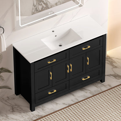 48" Black Bathroom Vanity with Resin Sink - Storage Cabinet, Soft-Close Doors